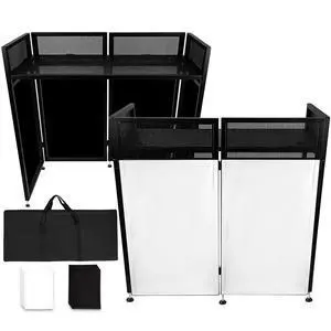 DJ Booth Table Station 48"x24"x44",Larger DJ Facade Booth | Black & White Scrims, Detachable 48"x24" DJ Table, Carrying Bag, Foldable Metal Frame DJ Panel for Show, Party, Gathering DJ Booth Table Station 48"x24"x44",Larger DJ Facade Booth | Black & White Scrims, Detachable 48"x24" DJ Table, Carrying Bag, Foldable Metal Frame DJ Panel for Show, Party, Gathering