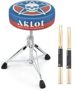 Graphic Round-Top Drum Throne: Height Adjustable Drum Stool, with Thickened Sponge Seat, Bold Yet Edgy Graphic Throne, 5A and 7A Drumsticks, Sturdy Tripod Base with Non-Slip Rubber Feet (TR-SK) Graphic Round-Top Drum Throne: Height Adjustable Drum Stool, with Thickened Sponge Seat, Bold Yet Edgy Graphic Throne, 5A and 7A Drumsticks, Sturdy Tripod Base with Non-Slip Rubber Feet (TR-SK)