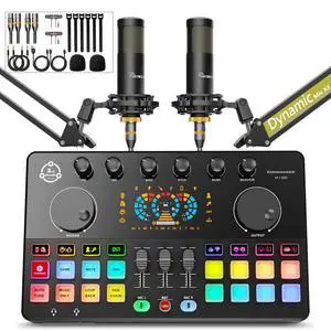 Podcast Equipment Bundle for 2, Audio Mixer with XLR Dynamic Microphone, Voice Change,RGB for Vocal Recording Podcasting,Streaming Singing TikTok, PC, Smartphone COMMANDER M100 3rd Podcast Equipment Bundle for 2, Audio Mixer with XLR Dynamic Microphone, Voice Change,RGB for Vocal Recording Podcasting,Streaming Singing TikTok, PC, Smartphone COMMANDER M100 3rd