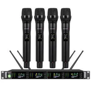 Wireless Microphone System with 4 Channel Wireless Mics | Professional Handheld Dynamic Microphones, IR Auto Scan, 4x50 UHF Frequencies, 328ft Range, Mics for Singing, Church, Karaoke Wireless Microphone System with 4 Channel Wireless Mics | Professional Handheld Dynamic Microphones, IR Auto Scan, 4x50 UHF Frequencies, 328ft Range, Mics for Singing, Church, Karaoke