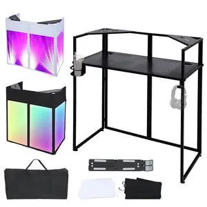 Portable DJ Booth Facade,DJ Table,Heavy-Duty DJ Table Stand Portable Booth,Iron Plate Surface DJ Facade Booth,with Carry Bag & Hook & Cup Holder (41.3"L x 20.4"W x 43.3"H) Portable DJ Booth Facade,DJ Table,Heavy-Duty DJ Table Stand Portable Booth,Iron Plate Surface DJ Facade Booth,with Carry Bag & Hook & Cup Holder (41.3"L x 20.4"W x 43.3"H)
