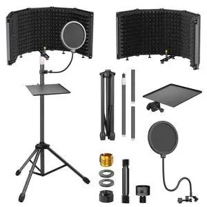 Studio Recording Microphone Isolation Shield with Pop Filter &Tri-Stand Kit and Phone Clip Foldable Triple Layer Sound Proofing,5-Sided Studio Mic Cover for Recording,Podcasting,Streaming,Singing Studio Recording Microphone Isolation Shield with Pop Filter &Tri-Stand Kit and Phone Clip Foldable Triple Layer Sound Proofing,5-Sided Studio Mic Cover for Recording,Podcasting,Streaming,Singing