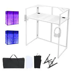 Portable DJ Booth Facade,DJ Table,Heavy-Duty DJ Table Stand Portable Booth,Iron Plate Surface DJ Facade Booth,with Carry Bag & Hook & Cup Holder (41.3"L x 20.4"W x 43.3"H) Portable DJ Booth Facade,DJ Table,Heavy-Duty DJ Table Stand Portable Booth,Iron Plate Surface DJ Facade Booth,with Carry Bag & Hook & Cup Holder (41.3"L x 20.4"W x 43.3"H)