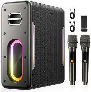 Karaoke Machine for Adults, Portable Bluetooth Karaoke Speaker with 2 Wireless Microphones, 2 Voice Mode & LED Party Lights, Party Birthday Gifts for Kids Family,Supports BT/TWS/AUX/USB/TF (Black) Karaoke Machine for Adults, Portable Bluetooth Karaoke Speaker with 2 Wireless Microphones, 2 Voice Mode & LED Party Lights, Party Birthday Gifts for Kids Family,Supports BT/TWS/AUX/USB/TF (Black)