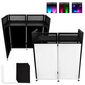 DJ Booth Table Station 44"x42"x21", DJ Facade Booth | Black & White Scrims, Detachable 40"x20" DJ Table, Carrying Bag, Foldable Metal Frame DJ Panel for Show, Party, Gathering DJ Booth Table Station 44"x42"x21", DJ Facade Booth | Black & White Scrims, Detachable 40"x20" DJ Table, Carrying Bag, Foldable Metal Frame DJ Panel for Show, Party, Gathering