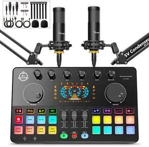 Podcast Equipment Bundle for 2, Audio Interface with Condenser Microphone, Voice Change, DJ Mixer for Streaming, Podcast Recording COMMANDER M100 3rd Podcast Equipment Bundle for 2, Audio Interface with Condenser Microphone, Voice Change, DJ Mixer for Streaming, Podcast Recording COMMANDER M100 3rd