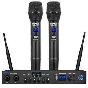Digital Wireless Microphone System with Bluetooth - Includes 2 Dynamic UHF Handheld Mics, Portable Long-Range Receiver w/Built-in Echo Effect - for Live Pro Audio, Karaoke, Studio - PDWM813BK Digital Wireless Microphone System with Bluetooth - Includes 2 Dynamic UHF Handheld Mics, Portable Long-Range Receiver w/Built-in Echo Effect - for Live Pro Audio, Karaoke, Studio - PDWM813BK