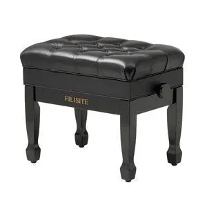 Genuine Leather Adjustable Piano Bench with Storage Compartment, Heavy Duty Solid Wooden Keyboard Stool with Padded Cushion Seat (Black) Genuine Leather Adjustable Piano Bench with Storage Compartment, Heavy Duty Solid Wooden Keyboard Stool with Padded Cushion Seat (Black)