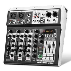 4 Channel Audio Interfacer DJ Mixer Sound Board 16-Bit DSP Effect USB Audio Mixer Effects +48V Phantom Bluetooth for Karaoke Studio Streaming Recording,Live Streaming 4 Channel Audio Interfacer DJ Mixer Sound Board 16-Bit DSP Effect USB Audio Mixer Effects +48V Phantom Bluetooth for Karaoke Studio Streaming Recording,Live Streaming