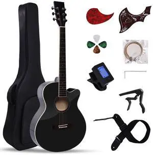 41" Acoustic Guitar for Beginners Adult Full Size Cutaway Guitarra Acustica Bundle with Gig Bag, Tuner, Strap, Strings, Picks,Capo, Black 41" Acoustic Guitar for Beginners Adult Full Size Cutaway Guitarra Acustica Bundle with Gig Bag, Tuner, Strap, Strings, Picks,Capo, Black