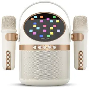 S2508 Portable Karaoke Machine,Party Bluetooth Speaker with 2 Karaoke Microphones,7 H Battery,Multi-Colored Light Modes with Display Screen,6 Vocal Effects,USB,AUX or TF Card Input,Mini,White S2508 Portable Karaoke Machine,Party Bluetooth Speaker with 2 Karaoke Microphones,7 H Battery,Multi-Colored Light Modes with Display Screen,6 Vocal Effects,USB,AUX or TF Card Input,Mini,White