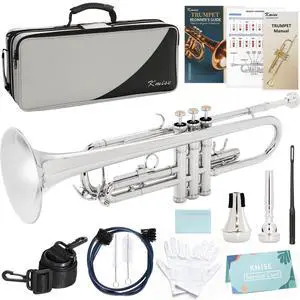 Bb Standard Trumpet, Premium Brass Trumpets for Student Beginner, Trumpet Instrument Set with Upgraded Case, 7C Mouthpiece, Mute, Beginner's Guide Kit, Cleaning Kit (Nickel Plated) Bb Standard Trumpet, Premium Brass Trumpets for Student Beginner, Trumpet Instrument Set with Upgraded Case, 7C Mouthpiece, Mute, Beginner's Guide Kit, Cleaning Kit (Nickel Plated)