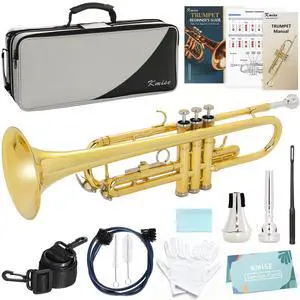 Bb Standard Trumpet, Premium Brass Trumpets for Student Beginner, Trumpet Instrument Set with Upgraded Case, 7C Mouthpiece, Mute, Beginner's Guide Kit, Cleaning Kit (Gold) Bb Standard Trumpet, Premium Brass Trumpets for Student Beginner, Trumpet Instrument Set with Upgraded Case, 7C Mouthpiece, Mute, Beginner's Guide Kit, Cleaning Kit (Gold)