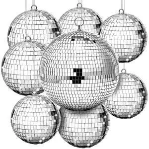8 Pcs Large Disco Ball Set Silver Mirror Disco Reflective Ball with Hanging Ring Party Ornament Decoration for Stage Club Ballroom Dance Hall Wedding Prom Props(8'', 6'', 4'') 8 Pcs Large Disco Ball Set Silver Mirror Disco Reflective Ball with Hanging Ring Party Ornament Decoration for Stage Club Ballroom Dance Hall Wedding Prom Props(8'', 6'', 4'')