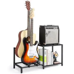 Guitar Stand, 2-Tier Guitar Stands Floor with Guitar Amp Stand, Guitar Rack for Multiple Guitars and Guitar Accessories, Adjustable Guitar Holder, Guitar Display for Music Studio Home, Black Guitar Stand, 2-Tier Guitar Stands Floor with Guitar Amp Stand, Guitar Rack for Multiple Guitars and Guitar Accessories, Adjustable Guitar Holder, Guitar Display for Music Studio Home, Black