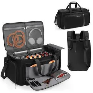 Large DJ Cable Organizer Bag, Padded Gig Bag with 8 Detachable Divider, Travel DJ Mixer Backpack for Musicians, Professional Multi-Pocket for 17" Laptop, Microphone, Cord, Headset & Music Accessories Large DJ Cable Organizer Bag, Padded Gig Bag with 8 Detachable Divider, Travel DJ Mixer Backpack for Musicians, Professional Multi-Pocket for 17" Laptop, Microphone, Cord, Headset & Music Accessories