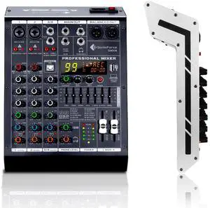 4 Channel Audio Mixer, 99 DSP Effects Sound Board Console | 4 Channel DJ Mixer for Recording & Streaming, USB Drive, Media Playback, PC Audio Interface, EQ Control, 48V Phantom Power 4 Channel Audio Mixer, 99 DSP Effects Sound Board Console | 4 Channel DJ Mixer for Recording & Streaming, USB Drive, Media Playback, PC Audio Interface, EQ Control, 48V Phantom Power