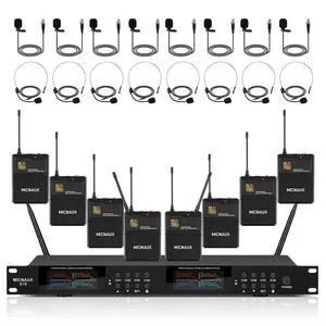 Lapel Wireless Microphone System with Headset & Lavalier Mics, Pro 8 Channel UHF Mics Set with Bodypack Transmitter & Metal Receiver, 200 Adjustable Frequency, 300ft Range for Church, Party Lapel Wireless Microphone System with Headset & Lavalier Mics, Pro 8 Channel UHF Mics Set with Bodypack Transmitter & Metal Receiver, 200 Adjustable Frequency, 300ft Range for Church, Party