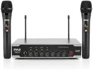 Portable Uhf Wireless Microphone System - Battery Operated Dual Bluetooth Cordless Microphone Set, Includes 2 Handheld Transmitter mic, Receiver Base, Aux, RCA, for PA Karaoke DJ Party -PDWM2125 Portable Uhf Wireless Microphone System - Battery Operated Dual Bluetooth Cordless Microphone Set, Includes 2 Handheld Transmitter mic, Receiver Base, Aux, RCA, for PA Karaoke DJ Party -PDWM2125