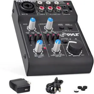 5-Channel Rechargeable Mini Portable Audio Mixer Compact Music Mixer DJ Controller with USB Interface, Slider EQ Controls, XLR Combo Mic Input, Rechargeable Battery, USB/Line/Master Controls 5-Channel Rechargeable Mini Portable Audio Mixer Compact Music Mixer DJ Controller with USB Interface, Slider EQ Controls, XLR Combo Mic Input, Rechargeable Battery, USB/Line/Master Controls