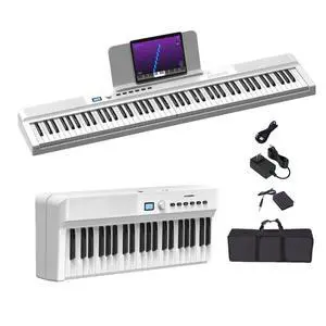 Upgraded Folding Piano Keyboard, 88 Key Full Size Semi Weighted Keyboard Support MIDI and Bluetooth, Portable Foldable Keyboard Piano with Sustain Pedal and Piano Bag, White Upgraded Folding Piano Keyboard, 88 Key Full Size Semi Weighted Keyboard Support MIDI and Bluetooth, Portable Foldable Keyboard Piano with Sustain Pedal and Piano Bag, White