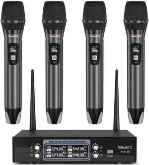 4 Channel Wireless Microphone System with Metal Receiver, 4 Handheld Mics, Independent Volume Control, 262ft Range, UHF Karaoke Mic Set for Home Party, Classroom, Church, Wedding, Events 4 Channel Wireless Microphone System with Metal Receiver, 4 Handheld Mics, Independent Volume Control, 262ft Range, UHF Karaoke Mic Set for Home Party, Classroom, Church, Wedding, Events