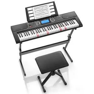 61 Key Keyboard Piano, Electric Piano Keyboard Set with Lighted Keys, LCD Display, 300 Tones & 256 Rhythms, Z-Stand, Bench, Learning Modes, Complete Kit for Beginners, BlackDEK-630 61 Key Keyboard Piano, Electric Piano Keyboard Set with Lighted Keys, LCD Display, 300 Tones & 256 Rhythms, Z-Stand, Bench, Learning Modes, Complete Kit for Beginners, BlackDEK-630