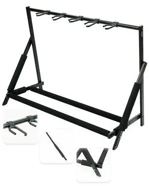 Multi Guitar Stand, Foldable 5 Holder Rack with Adjustable Height & Width, Easy Assembly & Storage, Reliable Soft Foam Padding to Protect Acoustic or Electric Guitars & Basses, Black Multi Guitar Stand, Foldable 5 Holder Rack with Adjustable Height & Width, Easy Assembly & Storage, Reliable Soft Foam Padding to Protect Acoustic or Electric Guitars & Basses, Black
