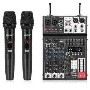 Audio Mixer 4 Channel with Dual Microphones, Pro 99DSP Sound Music Console DJ Mixing Board with 7-band EQ, USB, Bluetooth, 48V Phantom Power & PAD Function for Recording PA Live Live Streaming Audio Mixer 4 Channel with Dual Microphones, Pro 99DSP Sound Music Console DJ Mixing Board with 7-band EQ, USB, Bluetooth, 48V Phantom Power & PAD Function for Recording PA Live Live Streaming