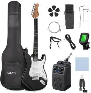 Beginner Electric Guitar Kit 39 Inch Full Size Solid Body Guitar SSS for Starter Roasted Maple Neck Stainless Steel Frets, 5w Plug-in Amp, Bag, Tuner, Capo, Strap, Picks, String, Cable - Black Beginner Electric Guitar Kit 39 Inch Full Size Solid Body Guitar SSS for Starter Roasted Maple Neck Stainless Steel Frets, 5w Plug-in Amp, Bag, Tuner, Capo, Strap, Picks, String, Cable - Black
