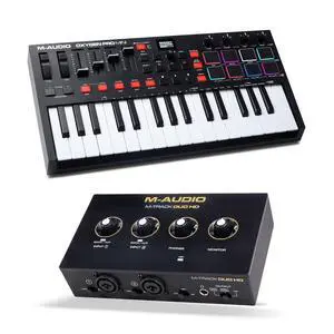 Oxygen Pro Mini MIDI Controller Bundle with M-Track Duo HD Audio Interface for Studio Recording, Music Production, Podcasting, Streaming Oxygen Pro Mini MIDI Controller Bundle with M-Track Duo HD Audio Interface for Studio Recording, Music Production, Podcasting, Streaming
