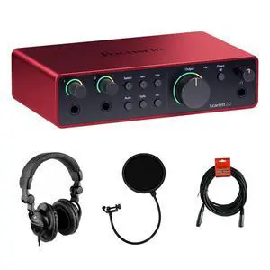 Focusrite Scarlett 2i2 USB-C Audio Interface (4th Gen) Bundle with Polsen HPC-A30 Studio Monitor Headphones, Pop Filter and XLR- XLR Cable Focusrite Scarlett 2i2 USB-C Audio Interface (4th Gen) Bundle with Polsen HPC-A30 Studio Monitor Headphones, Pop Filter and XLR- XLR Cable