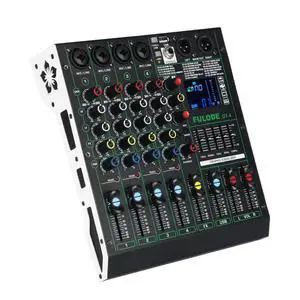 DT-4 Professional 4 Channe Audio MixerDJ Controller Sound Board Mixing with 99 DSP Effects,5-Band EQ/4 XLR interfaces and USB for Live Streaming & Recording48V Phantom Power & Vocal Removal DT-4 Professional 4 Channe Audio MixerDJ Controller Sound Board Mixing with 99 DSP Effects,5-Band EQ/4 XLR interfaces and USB for Live Streaming & Recording48V Phantom Power & Vocal Removal