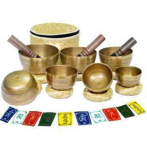 Tibetan Singing Bowl Set of 7 Himalayan Bowl Vajra Engraved Chakra bowl Authentic 7 metals Handmade in Nepal for Yoga, Chakra healing, Deep Relaxation Mindfulness Tibetan Singing Bowl Set of 7 Himalayan Bowl Vajra Engraved Chakra bowl Authentic 7 metals Handmade in Nepal for Yoga, Chakra healing, Deep Relaxation Mindfulness