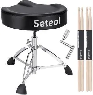 Heavy Duty Drum Throne 330 lbs, Saddle Drum Stool Height Adjustable | Ergonomic 4 inch Thick Padded Drum Seat with 2 Pairs 5A Drumsticks & Drum Key for Adult Drummers Heavy Duty Drum Throne 330 lbs, Saddle Drum Stool Height Adjustable | Ergonomic 4 inch Thick Padded Drum Seat with 2 Pairs 5A Drumsticks & Drum Key for Adult Drummers