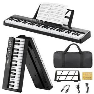Electronic Piano Keyboard,Foldable 61 Key Digital Pianos with Power Adapter,Sheet Music Stand,Sticker,Bag,Gift for Beginners,Black Electronic Piano Keyboard,Foldable 61 Key Digital Pianos with Power Adapter,Sheet Music Stand,Sticker,Bag,Gift for Beginners,Black