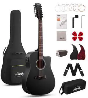 12 String Acoustic Electric Guitar for All Players, Black | 42" Full Size, Rich 12-String Tone, Spruce Top & Mahogany Body, Built-In EQ/Tuner, Matte Finish for Stage & Home Playing 12 String Acoustic Electric Guitar for All Players, Black | 42" Full Size, Rich 12-String Tone, Spruce Top & Mahogany Body, Built-In EQ/Tuner, Matte Finish for Stage & Home Playing