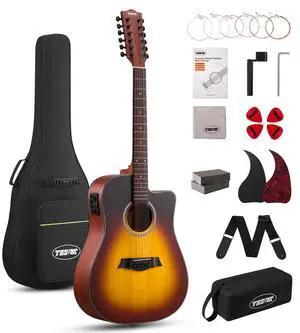 12 String Acoustic Electric Guitar for All Players, Sunburst | 42" Full Size, Rich 12-String Tone, Spruce Top & Mahogany Body, Built-In EQ/Tuner, Matte Finish for Stage & Home Playing 12 String Acoustic Electric Guitar for All Players, Sunburst | 42" Full Size, Rich 12-String Tone, Spruce Top & Mahogany Body, Built-In EQ/Tuner, Matte Finish for Stage & Home Playing