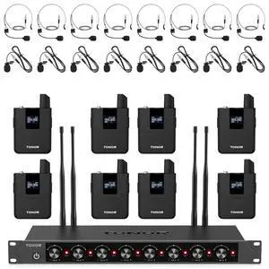 Wireless Microphones System with 8x12 Channels Headset/Lavalier Lapel Mics, Bodypack Transmitter, Receiver, 90 m/295ft UHF Range for Church Conference Performance Singing Karaoke PA Speaker Wireless Microphones System with 8x12 Channels Headset/Lavalier Lapel Mics, Bodypack Transmitter, Receiver, 90 m/295ft UHF Range for Church Conference Performance Singing Karaoke PA Speaker