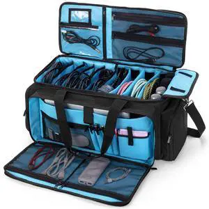 Large DJ Gig Bag with Padded Bottom & Detachable Dividers | Travel Cable File Case, DJ Gear Storage Organizer for Microphones, 14" Laptop, Sound Equipment & Music Instrument, Bag Only Large DJ Gig Bag with Padded Bottom & Detachable Dividers | Travel Cable File Case, DJ Gear Storage Organizer for Microphones, 14" Laptop, Sound Equipment & Music Instrument, Bag Only