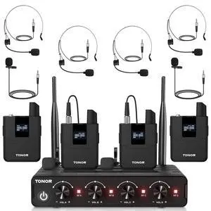 Wireless Microphones System with UHF Headset/Lavalier Lapel Mics, Bodypack Transmitter, Receiver, 4 * 10 Channels, 60 m/200ft Range for Church Conference Performance Singing Karaoke PA Speaker Wireless Microphones System with UHF Headset/Lavalier Lapel Mics, Bodypack Transmitter, Receiver, 4 * 10 Channels, 60 m/200ft Range for Church Conference Performance Singing Karaoke PA Speaker
