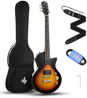 39" Electric Guitar Beginner Kits, Solid Body with Dual Humbucker Pickups, C-Neck Full Size Kit with Bag - Ideal for Starters and High-gain Rock, Sunburst 39" Electric Guitar Beginner Kits, Solid Body with Dual Humbucker Pickups, C-Neck Full Size Kit with Bag - Ideal for Starters and High-gain Rock, Sunburst