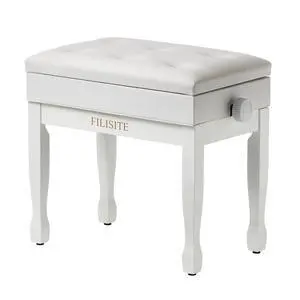 Adjustable Height Piano Bench Stool PU Leather Cushion Wooden Keyboard Seat with Music Storage (White) Adjustable Height Piano Bench Stool PU Leather Cushion Wooden Keyboard Seat with Music Storage (White)
