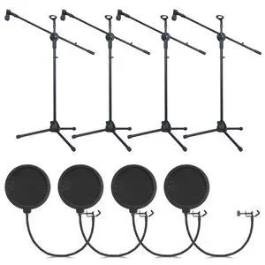 4 Pcs Tripod Microphone Stand Adjustable Boom Height Mic Stand with Mic Clip and Windscreen for Live Stream, Singing, Stage Performance, Studio, Max Height 60 Inch 4 Pcs Tripod Microphone Stand Adjustable Boom Height Mic Stand with Mic Clip and Windscreen for Live Stream, Singing, Stage Performance, Studio, Max Height 60 Inch