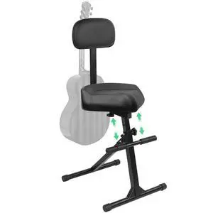 Saddle Guitar Stool with Back Support and Guitar Hanger, Height Adjustable Saddle Seat, Musician Stool Guitarist Throne Guitar Chair, Black Saddle Guitar Stool with Back Support and Guitar Hanger, Height Adjustable Saddle Seat, Musician Stool Guitarist Throne Guitar Chair, Black