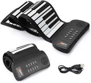 Roll Up Piano, Portable Silicone Keyboard Perfect for Beginners, Safe Material, Headphone Jack for Quiet Practice, 16 Tones & Record Function, Foldable for Travel (Black) Roll Up Piano, Portable Silicone Keyboard Perfect for Beginners, Safe Material, Headphone Jack for Quiet Practice, 16 Tones & Record Function, Foldable for Travel (Black)
