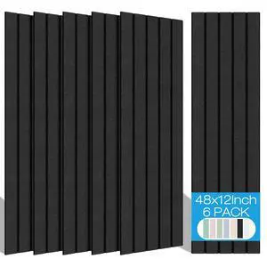 6-Pack Acoustic Panels 48"x12", Self-Adhesive Sound Wall Panels | Peel and Stick Large Slat Acoustic Wall Panels, Sound Absorbing for Home Studio, Office, Living Room 6-Pack Acoustic Panels 48"x12", Self-Adhesive Sound Wall Panels | Peel and Stick Large Slat Acoustic Wall Panels, Sound Absorbing for Home Studio, Office, Living Room