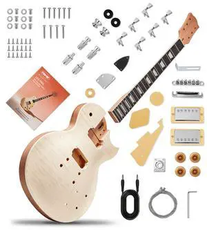 DIY Electric Guitar Kit, Solderless, Multi Sanded Polished Body, LP | Mahogany Body, Okoume Neck, Powerful P90 Pickups, Tune O Matic Bridge, Full Accessories Pack, Rewarding DIY Hobby DIY Electric Guitar Kit, Solderless, Multi Sanded Polished Body, LP | Mahogany Body, Okoume Neck, Powerful P90 Pickups, Tune O Matic Bridge, Full Accessories Pack, Rewarding DIY Hobby