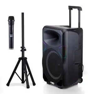 Portable Speaker SOUNDROVER PRO 650, 650W Peak Power, Bi-Amplified, LED Lighting, Wireless Mic Included, Aux Input, Wall Powered Perfect for Parties, DJ and Karaoke Portable Speaker SOUNDROVER PRO 650, 650W Peak Power, Bi-Amplified, LED Lighting, Wireless Mic Included, Aux Input, Wall Powered Perfect for Parties, DJ and Karaoke