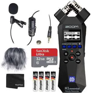 H1essential Handy Recorder Bundle with Professional Lavalier Condenser Microphone, 32GB microSDHC Card, Furry Microphone Windscreen, 4 AAA Alkaline Batteries, and More! H1essential Handy Recorder Bundle with Professional Lavalier Condenser Microphone, 32GB microSDHC Card, Furry Microphone Windscreen, 4 AAA Alkaline Batteries, and More!